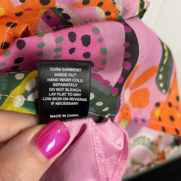 Crystal Sky Womens Mini Dress M Pink Orange Puffy Sleeves Zip Back Tie Sash EUC - Picture 8 of 16